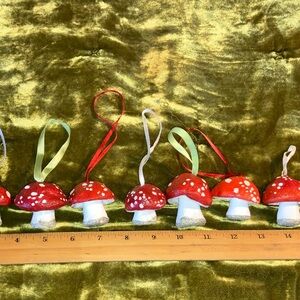 Handmade Hand Painted Mushroom Christmas Ornaments w/ ribbon for tree trimming